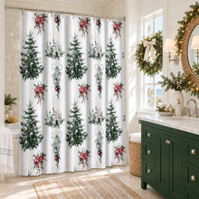 Kate Aurora Celestial Sparkle Christmas Evergreens & Candelabra Candles Fabric Shower Curtain