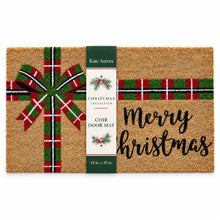 Kate Aurora Merry Christmas Plaid Ribbon Bristled Coir Outdoor Welcome Mat - 18"x30"