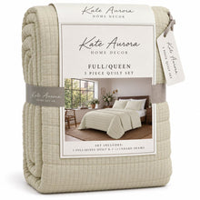 Kate Aurora Ultra Plush 3 Piece Lux Taupe Ribbed Quilt Set - Full/Queen