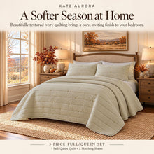 Kate Aurora Ultra Plush 3 Piece Lux Taupe Ribbed Quilt Set - Full/Queen