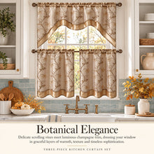 Kate Aurora Audrey Gold Embroidered Complete 3 Piece Tier And Swag Kitchen Curtain Set