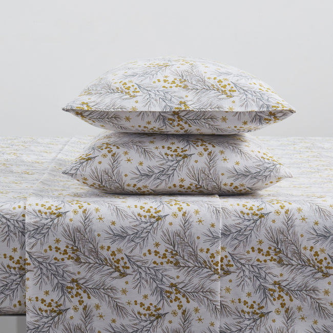 Kate Aurora Holiday Essentials Cozy Bed Collection Deep Pocket 100% Cotton Flannel Christmas Gold Pines 4 Piece Sheet Set