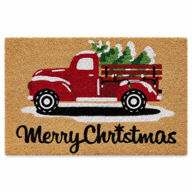 Kate Aurora Christmas Holiday Pick Up Truck Bristled Coir Outdoor Welcome Mat - 18"x30"