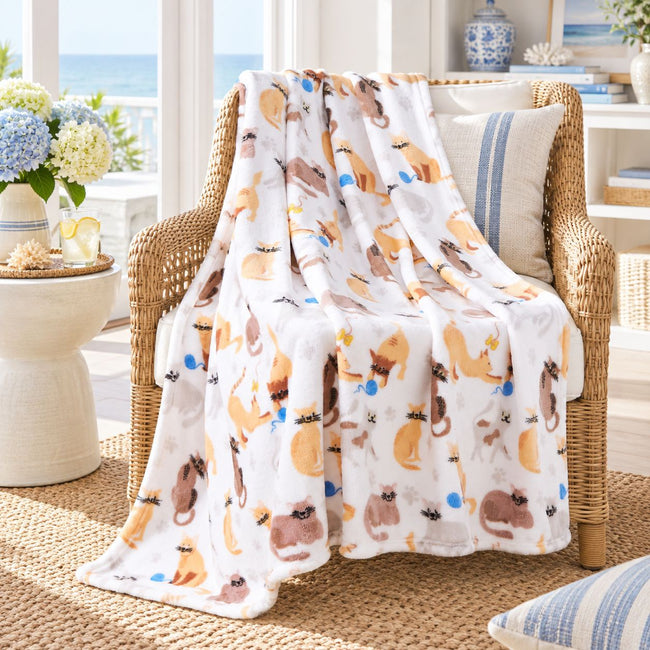 Kate Aurora Ultra Soft & Plush Kittens & Yarn Balls Accent Fleece Throw Blanket - 50 in. W x 60 in. L