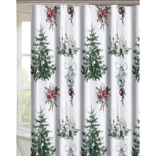 Kate Aurora Celestial Sparkle Christmas Evergreens & Candelabra Candles Fabric Shower Curtain