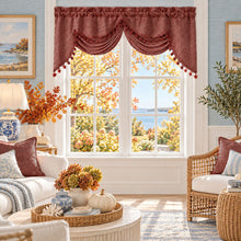 Kate Aurora Autumn Spice Porto Raised Jacquard Rod Pocket Austrian Tasseled Window Valance