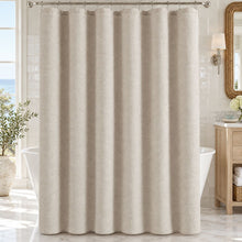 Kate Aurora Serene Haven Wellness Spa Linen Blend Fabric Shower Curtain in Oatmeal