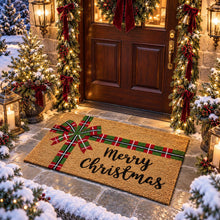 Kate Aurora Merry Christmas Plaid Ribbon Bristled Coir Outdoor Welcome Mat - 18"x30"