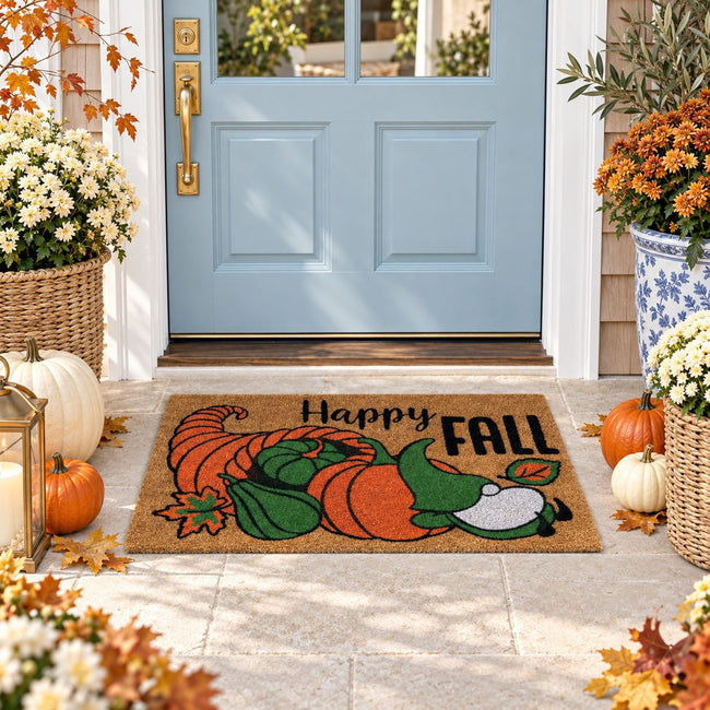 Kate Aurora Happy Fall Sleeping Gnome Bristled Coir Outdoor Welcome Home Mat - 18"x30"