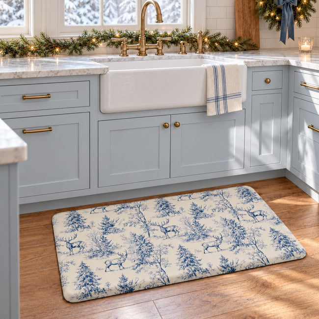 Kate Aurora Christmas Winter Reindeer Heavy Duty Anti Fatigue Non-Skid Memory Foam Kitchen Floor Mat - 18 in. W x 30 in. L