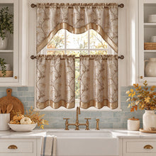 Kate Aurora Audrey Gold Embroidered Complete 3 Piece Tier And Swag Kitchen Curtain Set