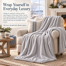 Kate Aurora Ultra Soft & Premium Plush Oversized Pom Pom Accent Fleece Throw Blanket - 50 in. W x 70 in. L - Silver