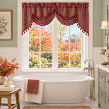 Kate Aurora Autumn Spice Porto Raised Jacquard Rod Pocket Austrian Tasseled Window Valance