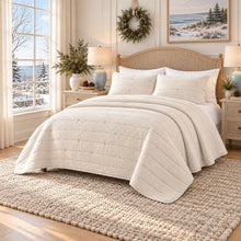 Kate Aurora Ultra Plush 3 Piece Lux Beige Ribbed Quilt Set - Full/Queen