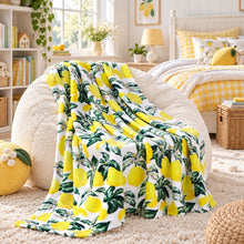 Kate Aurora Ultra Soft & Plush Lemon Garden Fleece Accent Throw Blanket - 50 in. W x 60 in. L