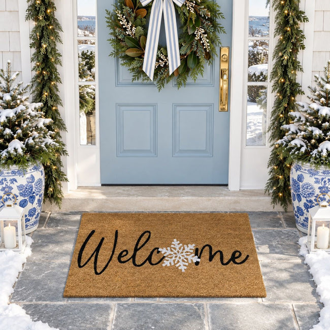 Kate Aurora Welcome Snowflake Bristled Coir Outdoor Welcome Home Mat - 18"x30"