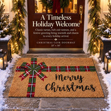 Kate Aurora Merry Christmas Plaid Ribbon Bristled Coir Outdoor Welcome Mat - 18"x30"