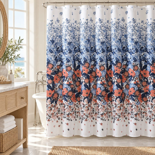Kate Aurora Watercolor Floral Blossom Delia Fabric Shower Curtain And Hooks Set