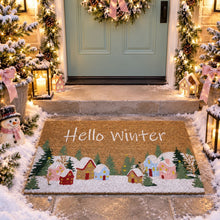 Kate Aurora Hello Winter Christmas Bristled Coir Outdoor Welcome Mat - 18"x30"
