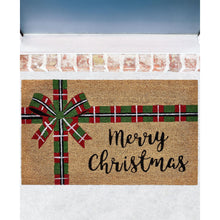 Kate Aurora Merry Christmas Plaid Ribbon Bristled Coir Outdoor Welcome Mat - 18"x30"
