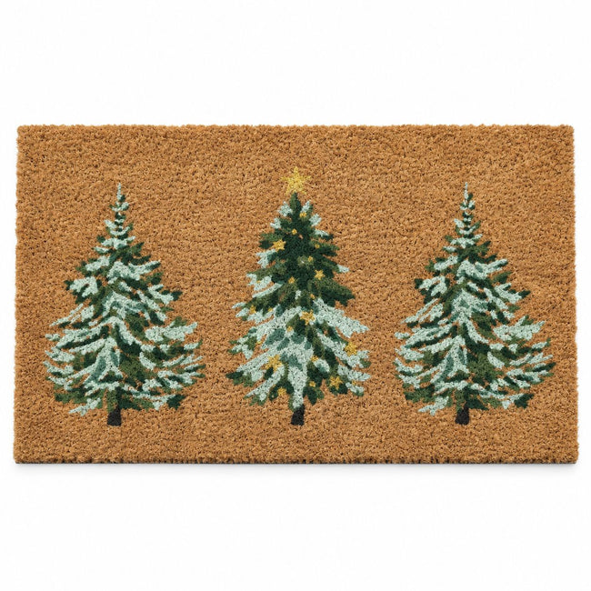 Kate Aurora Snowy Christmas Trees Bristled Coir Outdoor Welcome Mat - 18"x30"
