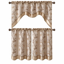 Kate Aurora Audrey Gold Embroidered Complete 3 Piece Tier And Swag Kitchen Curtain Set