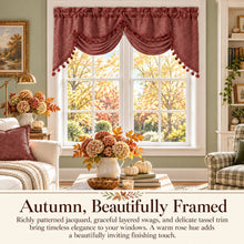 Kate Aurora Autumn Spice Porto Raised Jacquard Rod Pocket Austrian Tasseled Window Valance