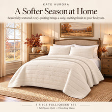 Kate Aurora Ultra Plush 3 Piece Lux Beige Ribbed Quilt Set - Full/Queen