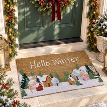 Kate Aurora Hello Winter Christmas Bristled Coir Outdoor Welcome Mat - 18"x30"
