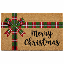 Kate Aurora Merry Christmas Plaid Ribbon Bristled Coir Outdoor Welcome Mat - 18"x30"