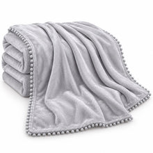 Kate Aurora Ultra Soft & Premium Plush Oversized Pom Pom Accent Fleece Throw Blanket - 50 in. W x 70 in. L - Silver