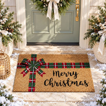 Kate Aurora Merry Christmas Plaid Ribbon Bristled Coir Outdoor Welcome Mat - 18"x30"