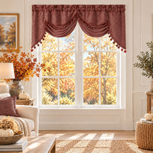 Kate Aurora Autumn Spice Porto Raised Jacquard Rod Pocket Austrian Tasseled Window Valance