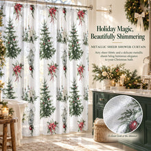Kate Aurora Celestial Sparkle Christmas Evergreens & Candelabra Candles Fabric Shower Curtain