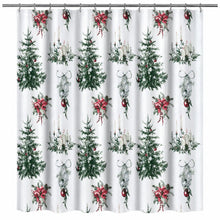 Kate Aurora Celestial Sparkle Christmas Evergreens & Candelabra Candles Fabric Shower Curtain