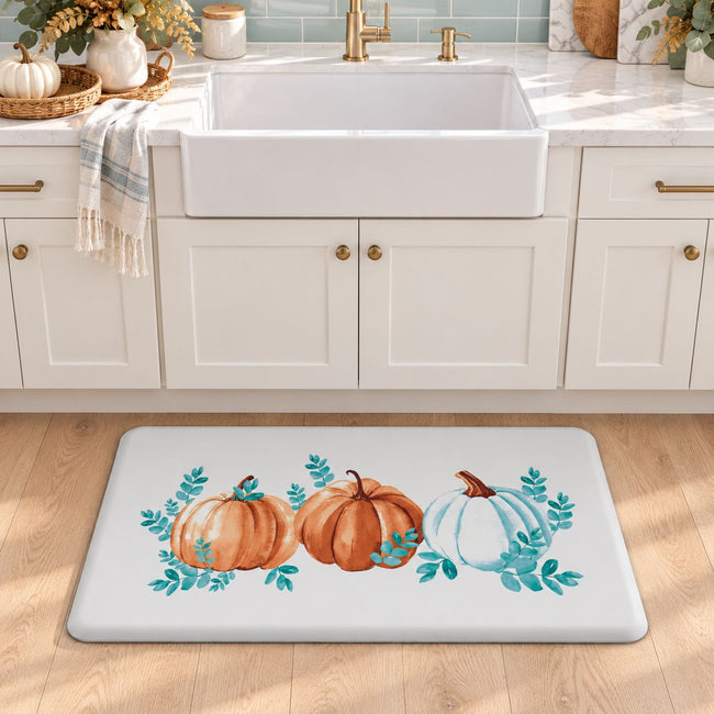 Kate Aurora Teal Pumpkins Anti Fatigue Non-Skid Memory Foam Kitchen Floor Mat - 18 in. W x 30 in. L