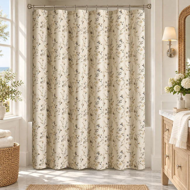 Kate Aurora West Village Kristi Floral Beige Fabric Shower Curtain