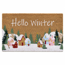 Kate Aurora Hello Winter Christmas Bristled Coir Outdoor Welcome Mat - 18"x30"