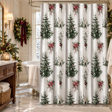 Kate Aurora Celestial Sparkle Christmas Evergreens & Candelabra Candles Fabric Shower Curtain