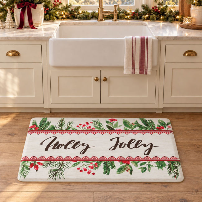 Kate Aurora Heavy Duty Holly Jolly Anti Fatigue Non-Skid Memory Foam Kitchen Floor Mat - 18 in. W x 30 in. L
