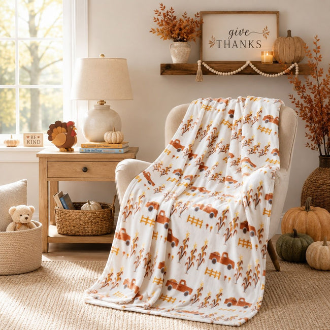 Kate Aurora Autumn Thanksgiving Harvest Pick Up Trucks Ultra Soft & Plush Oversized Throw Blanket