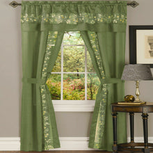 Kate Aurora Complete 5 Pc Window in a Bag Embroidered Floral Country Flax Sheer Curtain & Valance Set