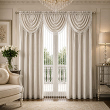 Kate Aurora 6 Piece Maison Estate Collection Semi Sheer Window Curtains & Beaded Valance Set - Beige