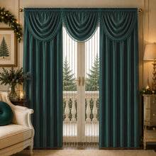 Kate Aurora 6 Piece Maison Estate Collection Semi Sheer Window Curtains & Beaded Valance Set - Hunter Green