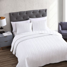 Kate Aurora Basic Bedding Herringbone Plush 3 Piece Quilt & Pillow Shams Set , White - Queen