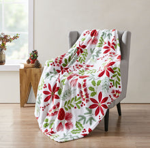 Kate Aurora Holiday Living Christmas Floral Poinsettia & Ferns Ultra Soft & Plush Throw Blanket