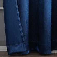 Set of 2 Leeds Floral Leaves Embossed Light Filtering Grommet Top Window Curtain Panels - Kate Aurora - Navy