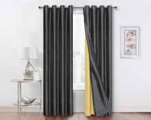 GoodGram 2 Pack Double Layered 100% Blackout Window Curtains - 50 in. W x 63 in. L, Charcoal/Yellow