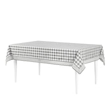 Kate Aurora Country Farmhouse Plaid Buffalo Check Stain & Spill Proof Fabric Tablecloths - 60in. X 104in. (8-10 Chairs), Gray