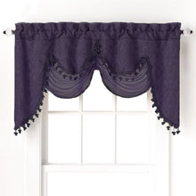 Kate Aurora Georgina Ultra Luxurious Raised Jacquard And Fringed Trimmed Austrian Window Valance - 52 in. W x 28 in. L, Purpl